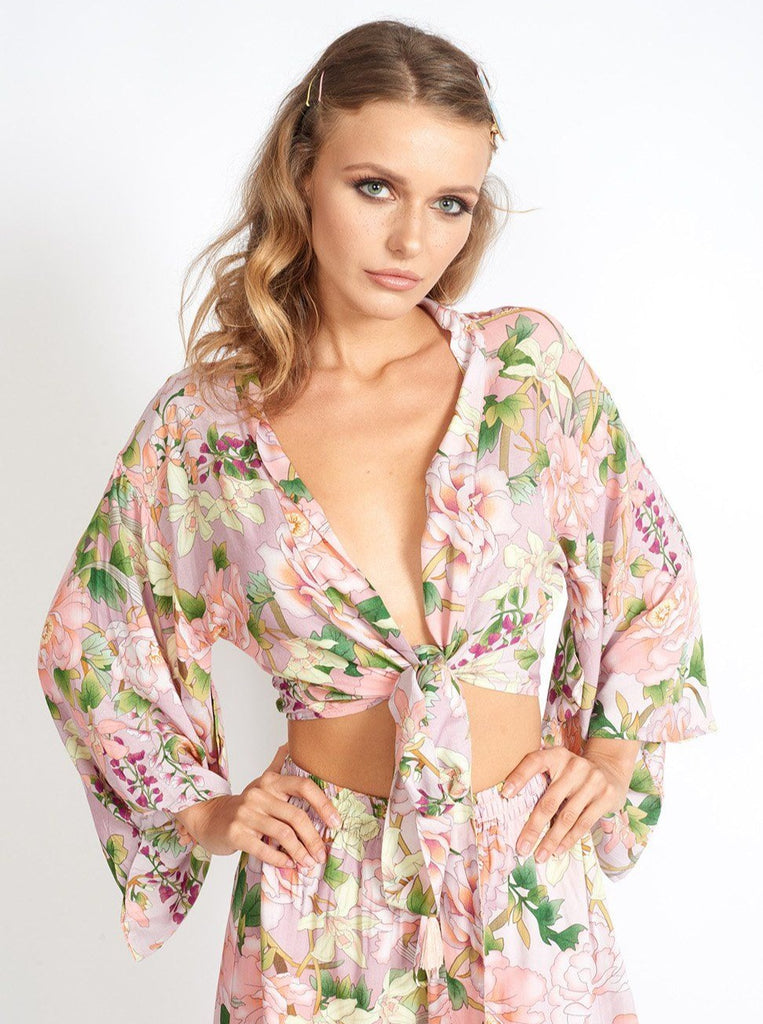 Flowers On My Mind Floral Front Tying Crop Top Clothing m-usefashion 