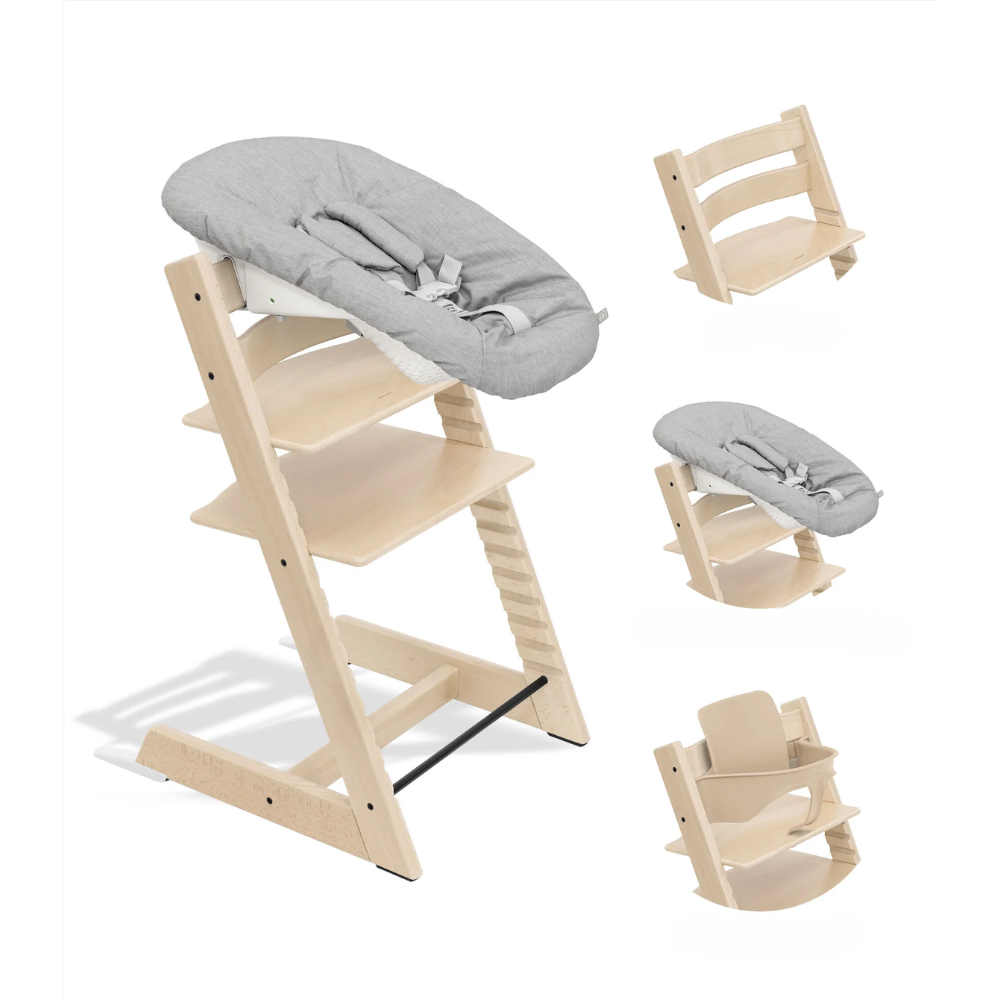 Tripp Trapp High Chair Bundle with Tripp Trapp Newborn Set in Beech Wood
