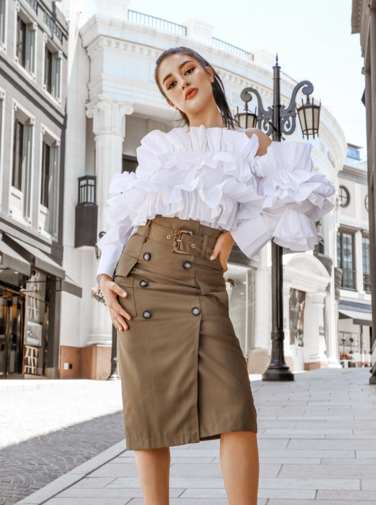 Buttoned Up in Style Midi Skirt Clothing M•USE Fashion 