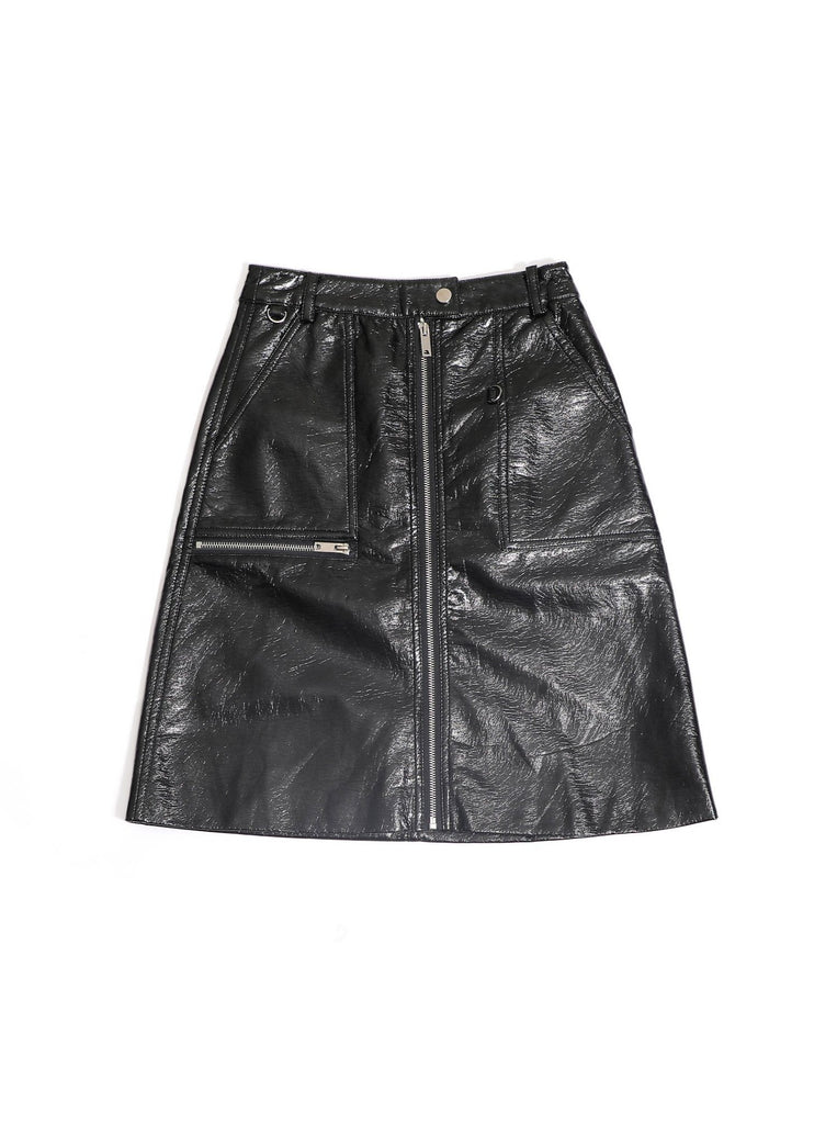 Bordeaux Faux Leather Zip Up Pencil Skirt Clothing m-usefashion S Black 