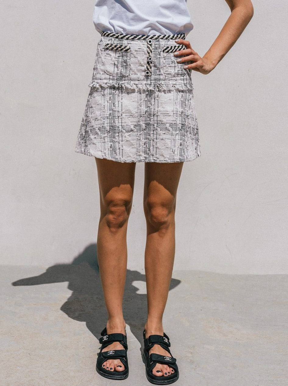 スカート MIU MIU Woman Skirt White MG220012OF F0964 Gray/white Poplin And Jersey Miniskirt | Miu Miu