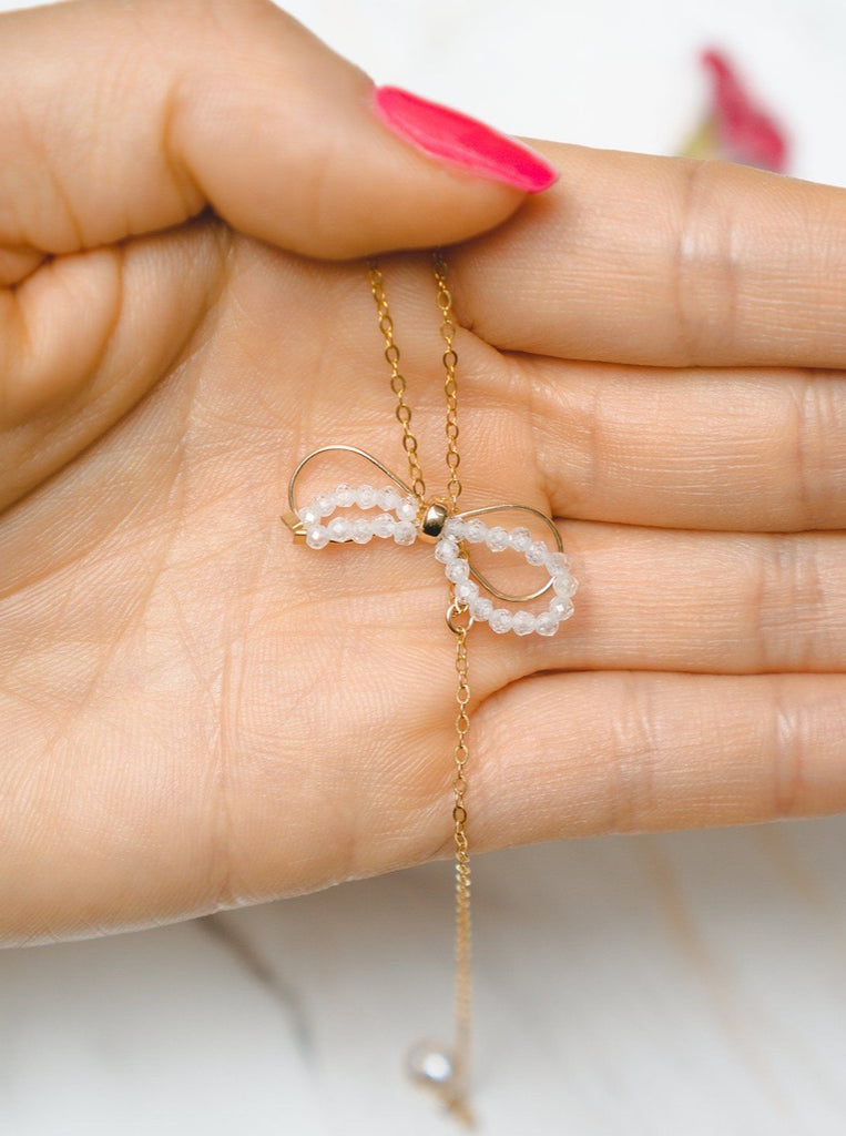 Handmade Dainty Bow Necklace Jewelry m-usefashion 