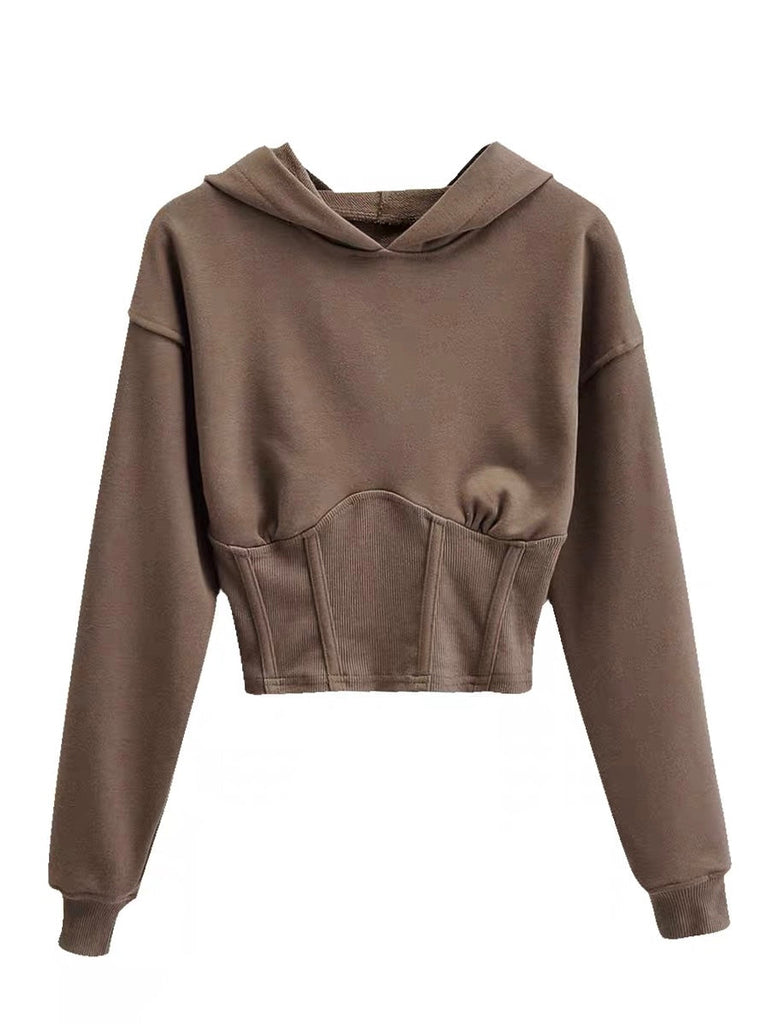 Noelle Cropped Hoodie Clothing M•USE Fashion S Chocolate 