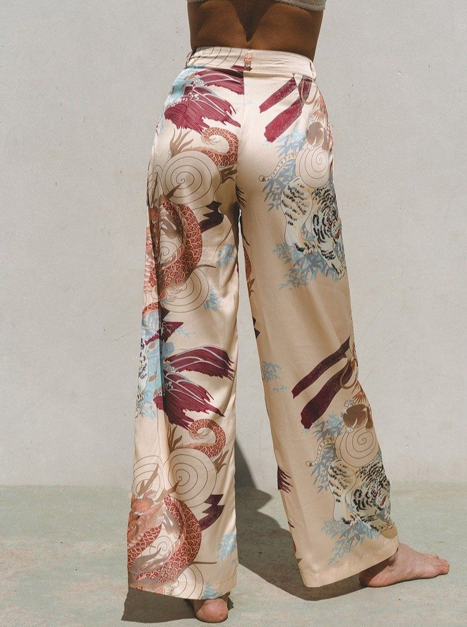 パンツ ALEXANDER MCQUEEN PRINTED SATIN WIDE-LEG PANT Alexander McQueen satin-effect wide-leg Trousers | Pink