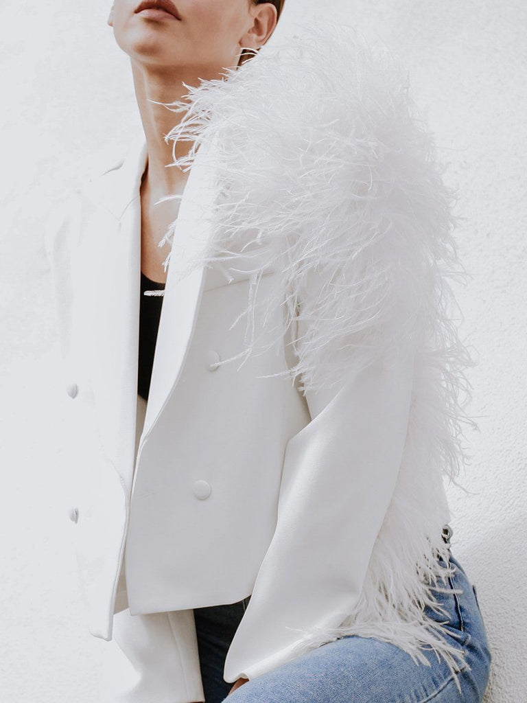 Lydia Ostrich Feather Blazer Clothing M•USE Fashion 