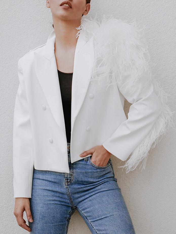 Lydia Ostrich Feather Blazer Clothing M•USE Fashion 